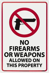 NMC - "No Firearms or Weapons Allowed On This Property", 18" Long x 12" Wide, Aluminum Safety Sign - Rectangle, 0.04" Thick, Use for Security & Admittance - Americas Industrial Supply