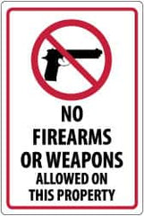 NMC - "No Firearms or Weapons Allowed On This Property", 18" Long x 12" Wide, Pressure-Sensitive Vinyl Safety Sign - Rectangle, 0.004" Thick, Use for Security & Admittance - Americas Industrial Supply