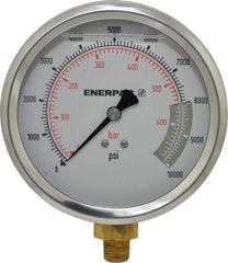 Enerpac - 0 to 10,000 psi Pressure Rating, 1/4 NPTF Gauge Connection, Hydraulic Pressure Liquid Filled Gage - 4" Face Diam - Americas Industrial Supply