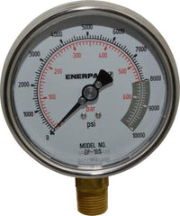 Enerpac - 0 to 10,000 psi Pressure Rating, 1/2 NPTF Gauge Connection, Hydraulic Pressure Dry Gage - 4" Face Diam - Americas Industrial Supply