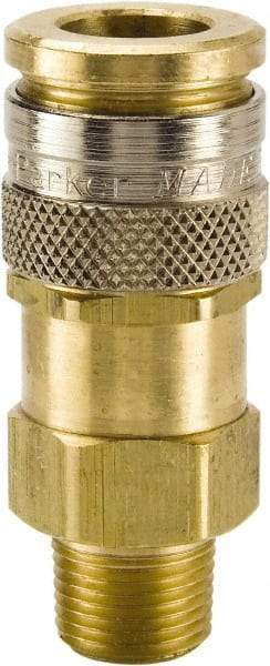 Parker - 3/8-18 Male NPTF European High Flow Pneumatic Hose Coupler - Brass, 3/8" Body Diam - Americas Industrial Supply