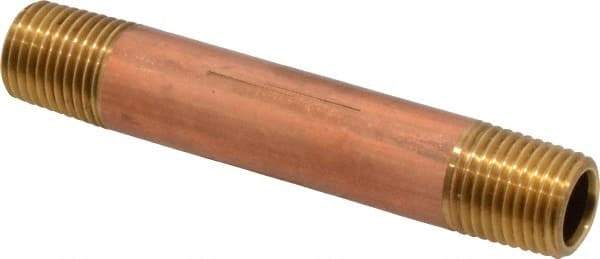 Merit Brass - 3" Long, 1/4" Pipe Threaded Brass Pipe Nipple - BSPT Thread, Red Brass - Americas Industrial Supply