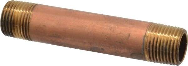 Merit Brass - 4" Long, 1/2" Pipe Threaded Brass Pipe Nipple - BSPT Thread, Red Brass - Americas Industrial Supply
