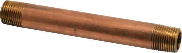 Merit Brass - 6" Long, 1/2" Pipe Threaded Brass Pipe Nipple - BSPT Thread, Red Brass - Americas Industrial Supply
