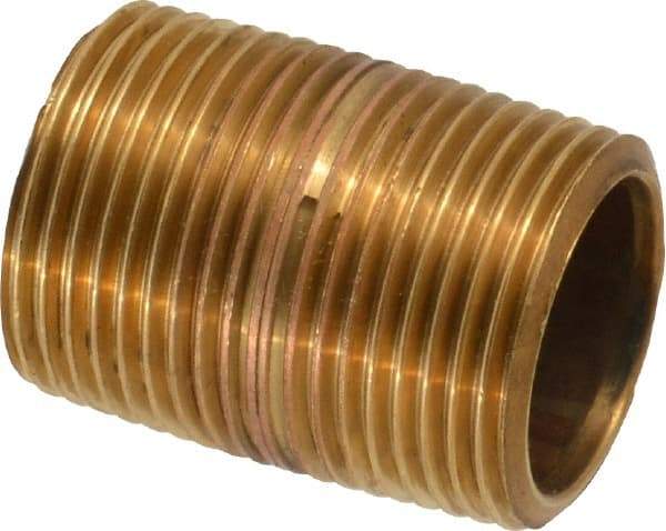 Merit Brass - 1-3/8" Long, 3/4" Pipe Threaded Brass Pipe Nipple - BSPT Thread, Red Brass - Americas Industrial Supply