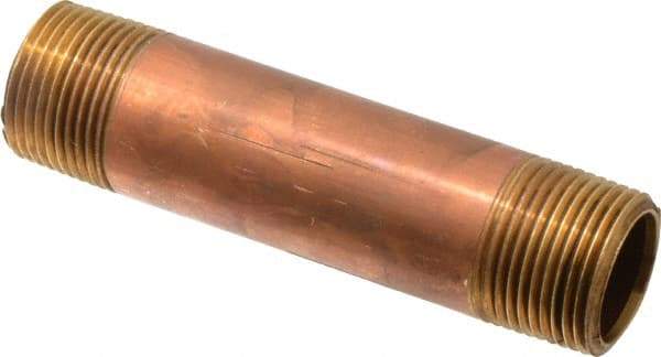 Merit Brass - 4" Long, 3/4" Pipe Threaded Brass Pipe Nipple - BSPT Thread, Red Brass - Americas Industrial Supply