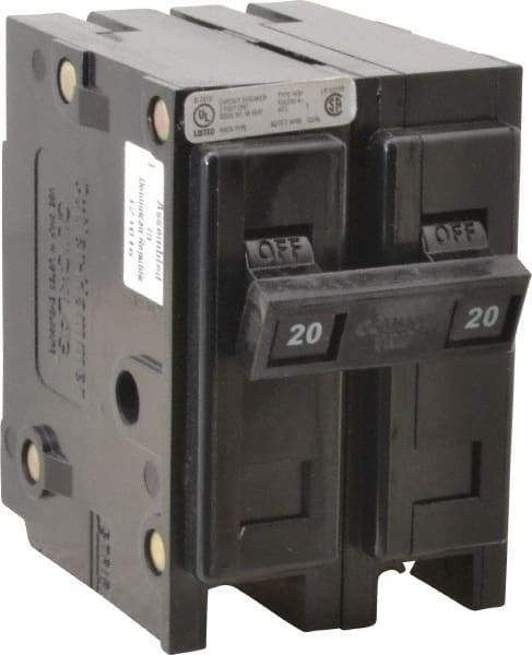 Eaton Cutler-Hammer - 20 Amp, 120/240 VAC, 24 VDC, 48 VDC, 80 VDC, 2 Pole, Plug In Miniature Circuit Breaker - Thermal Magnetic Trip, 10 kA Breaking Capacity, 14-4 AWG, 2-3/8 Inch Deep x 2-15/16 Inch High x 2 Inch Wide - Americas Industrial Supply