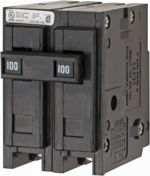 Eaton Cutler-Hammer - 100 Amp, 120/240 VAC, 24 VDC, 48 VDC, 80 VDC, 2 Pole, Plug In Miniature Circuit Breaker - Thermal Magnetic Trip, 8-1/0 AWG, 2-3/8 Inch Deep x 2-15/16 Inch High x 2 Inch Wide - Americas Industrial Supply