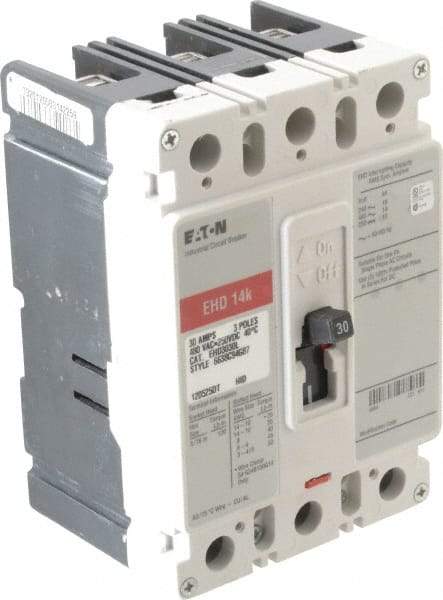 Eaton Cutler-Hammer - 30 Amp, 250 VDC, 480 VAC, 3 Pole, Molded Case Circuit Breaker - Thermal Magnetic Trip, Multiple Breaking Capacity Ratings, 14-1/0 AWG, 3-3/8 Inch Deep x 6 Inch High x 4-1/8 Inch Wide - Americas Industrial Supply