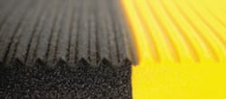 Anti-Fatigue Mat: 144″ Length, 36″ Wide, 1/2″ Thick, Vinyl, Beveled Edge, Medium-Duty Ribbed, Black & Yellow, Dry