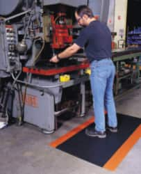 Anti-Fatigue Mat: 900″ Length, 36″ Wide, 9/16″ Thick, Vinyl, Beveled Edge, Heavy-Duty Diamond Plate, Black & Yellow, Dry