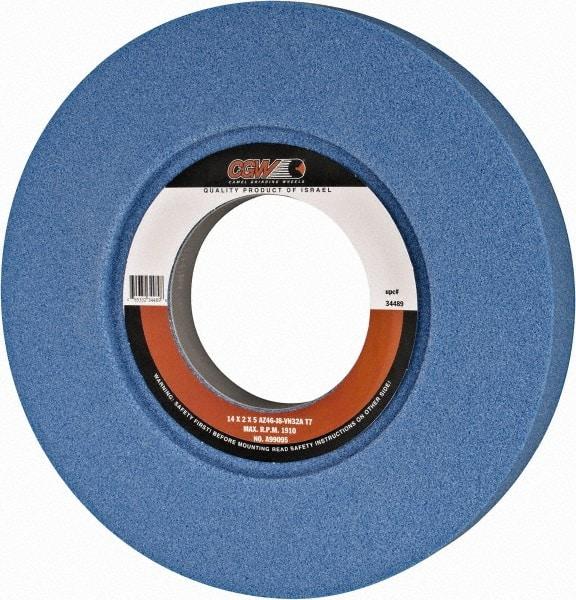 Camel Grinding Wheels - 14" Diam x 5" Hole x 2" Thick, J Hardness, 46 Grit Surface Grinding Wheel - Aluminum Oxide, Type 7, Coarse Grade, 1,910 Max RPM, Vitrified Bond, Two-Side Recess - Americas Industrial Supply