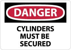 NMC - "Danger - Cylinders Must Be Secured", 10" Long x 14" Wide, Pressure-Sensitive Vinyl Safety Sign - Rectangle, 0.004" Thick, Use for Accident Prevention - Americas Industrial Supply