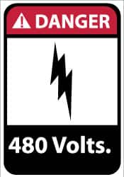 NMC - "Danger - 480 Volts", 14" Long x 10" Wide, Pressure-Sensitive Vinyl Safety Sign - Rectangle, 0.004" Thick, Use for Accident Prevention - Americas Industrial Supply