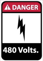 NMC - "Danger - 480 Volts", 14" Long x 10" Wide, Aluminum Safety Sign - Rectangle, 0.04" Thick, Use for Accident Prevention - Americas Industrial Supply