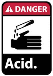 NMC - "Danger - Acid", 14" Long x 10" Wide, Pressure-Sensitive Vinyl Safety Sign - Rectangle, 0.004" Thick, Use for Hazardous Materials - Americas Industrial Supply