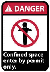 NMC - "Danger - Confined Space - Enter by Permit Only", 14" Long x 10" Wide, Rigid Plastic Safety Sign - Rectangle, 0.05" Thick, Use for Accident Prevention - Americas Industrial Supply