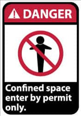 NMC - "Danger - Confined Space - Enter by Permit Only", 14" Long x 10" Wide, Pressure-Sensitive Vinyl Safety Sign - Rectangle, 0.004" Thick, Use for Accident Prevention - Americas Industrial Supply