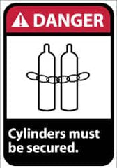 NMC - "Danger - Cylinders Must Be Secured", 14" Long x 10" Wide, Pressure-Sensitive Vinyl Safety Sign - Rectangle, 0.004" Thick, Use for Accident Prevention - Americas Industrial Supply