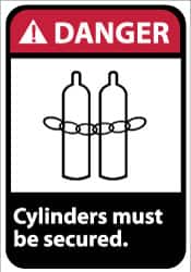NMC - "Danger - Cylinders Must Be Secured", 14" Long x 10" Wide, Aluminum Safety Sign - Rectangle, 0.04" Thick, Use for Accident Prevention - Americas Industrial Supply