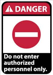 NMC - "Danger - Do Not Enter - Authorized Personnel Only", 14" Long x 10" Wide, Pressure-Sensitive Vinyl Safety Sign - Rectangle, 0.004" Thick, Use for Security & Admittance - Americas Industrial Supply