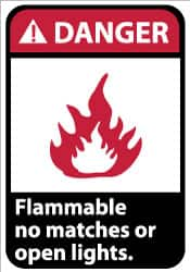 NMC - "Danger - Flammable - No Matches or Open Lights", 14" Long x 10" Wide, Rigid Plastic Safety Sign - Rectangle, 0.05" Thick, Use for Hazardous Materials - Americas Industrial Supply