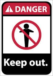 NMC - "Danger - Keep Out", 14" Long x 10" Wide, Pressure-Sensitive Vinyl Safety Sign - Rectangle, 0.004" Thick, Use for Accident Prevention - Americas Industrial Supply