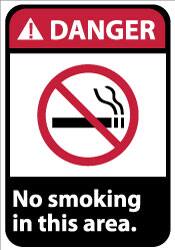 NMC - "Danger - No Smoking in This Area", 14" Long x 10" Wide, Rigid Plastic Safety Sign - Rectangle, 0.05" Thick, Use for Accident Prevention - Americas Industrial Supply