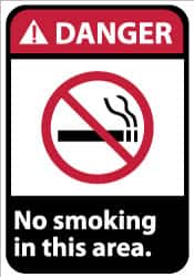 NMC - "Danger - No Smoking in This Area", 14" Long x 10" Wide, Aluminum Safety Sign - Rectangle, 0.04" Thick, Use for Accident Prevention - Americas Industrial Supply