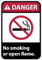 NMC - "Danger - No Smoking or Open Flame", 14" Long x 10" Wide, Pressure-Sensitive Vinyl Safety Sign - Rectangle, 0.004" Thick, Use for Accident Prevention - Americas Industrial Supply