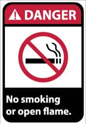 NMC - "Danger - No Smoking or Open Flame", 14" Long x 10" Wide, Aluminum Safety Sign - Rectangle, 0.04" Thick, Use for Accident Prevention - Americas Industrial Supply