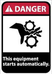 NMC - "Danger - This Equipment Starts Automatically", 14" Long x 10" Wide, Rigid Plastic Safety Sign - Rectangle, 0.05" Thick, Use for Accident Prevention - Americas Industrial Supply