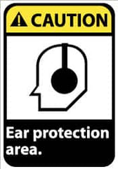 NMC - "Caution - Ear Protection Area", 14" Long x 10" Wide, Rigid Plastic Safety Sign - Rectangle, 0.05" Thick, Use for Accident Prevention - Americas Industrial Supply