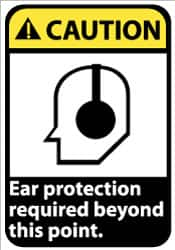 NMC - "Caution - Ear Protection Required Beyond This Point", 14" Long x 10" Wide, Pressure-Sensitive Vinyl Safety Sign - Rectangle, 0.004" Thick, Use for Accident Prevention - Americas Industrial Supply