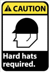 NMC - "Caution - Hard Hats Required", 14" Long x 10" Wide, Pressure-Sensitive Vinyl Safety Sign - Rectangle, 0.004" Thick, Use for Accident Prevention - Americas Industrial Supply