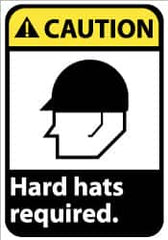 NMC - "Caution - Hard Hats Required", 14" Long x 10" Wide, Rigid Plastic Safety Sign - Rectangle, 0.05" Thick, Use for Accident Prevention - Americas Industrial Supply