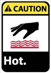 NMC - "Caution - Hot", 14" Long x 10" Wide, Pressure-Sensitive Vinyl Safety Sign - Rectangle, 0.004" Thick, Use for Hazardous Materials - Americas Industrial Supply