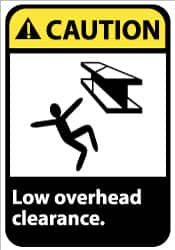 NMC - "Caution - Low Overhead Clearance", 14" Long x 10" Wide, Pressure-Sensitive Vinyl Safety Sign - Rectangle, 0.004" Thick, Use for Accident Prevention - Americas Industrial Supply