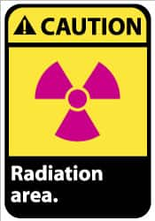 NMC - "Caution - Radiation Area", 14" Long x 10" Wide, Pressure-Sensitive Vinyl Safety Sign - Rectangle, 0.004" Thick, Use for Accident Prevention - Americas Industrial Supply