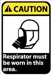 NMC - "Caution - Respirator Must Be Worn in This Area", 14" Long x 10" Wide, Pressure-Sensitive Vinyl Safety Sign - Rectangle, 0.004" Thick, Use for Accident Prevention - Americas Industrial Supply