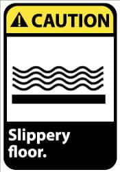 NMC - "Caution - Slippery Floor", 14" Long x 10" Wide, Pressure-Sensitive Vinyl Safety Sign - Rectangle, 0.004" Thick, Use for Accident Prevention - Americas Industrial Supply