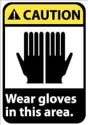 NMC - "Caution - Wear Gloves in This Area", 14" Long x 10" Wide, Rigid Plastic Safety Sign - Rectangle, 0.05" Thick, Use for Accident Prevention - Americas Industrial Supply