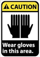 NMC - "Caution - Wear Gloves in This Area", 14" Long x 10" Wide, Pressure-Sensitive Vinyl Safety Sign - Rectangle, 0.004" Thick, Use for Accident Prevention - Americas Industrial Supply