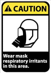 NMC - "Caution - Wear Mask - Respiratory Irritants in This Area", 14" Long x 10" Wide, Pressure-Sensitive Vinyl Safety Sign - Rectangle, 0.004" Thick, Use for Accident Prevention - Americas Industrial Supply