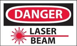 NMC - Accident Prevention Label, Header: DANGER - Legend: Danger - Laser Beam, English, Red, Black & White, 5" Long x 3" High, Sign Muscle Finish - Americas Industrial Supply