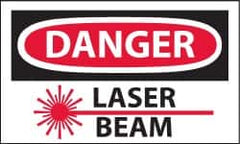 NMC - Accident Prevention Label, Header: DANGER - Legend: Danger - Laser Beam, English, Red, Black & White, 5" Long x 3" High, Sign Muscle Finish - Americas Industrial Supply