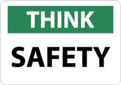NMC - "Think - Safety", 10" Long x 14" Wide, Rigid Plastic Safety Sign - Rectangle, 0.05" Thick, Use for Accident Prevention - Americas Industrial Supply