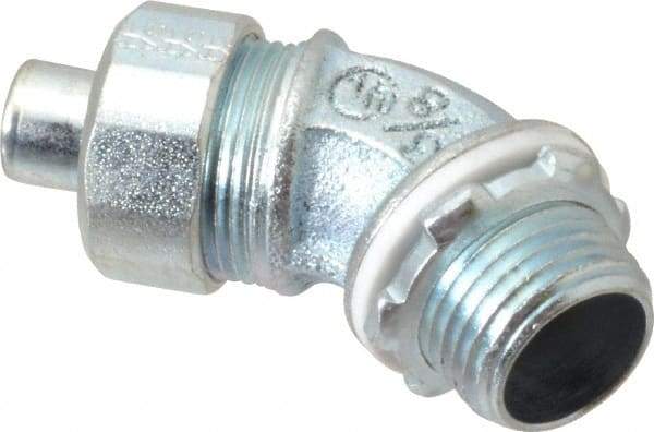 Cooper Crouse-Hinds - 3/8" Trade, Malleable Iron Threaded Angled Liquidtight Conduit Connector - Noninsulated - Americas Industrial Supply