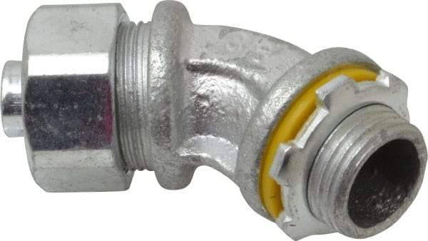 Cooper Crouse-Hinds - 3/8" Trade, Malleable Iron Threaded Angled Liquidtight Conduit Connector - Noninsulated - Americas Industrial Supply