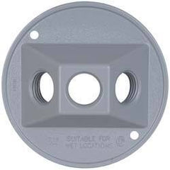 Cooper Crouse-Hinds - 3 Outlet, 1/2" Hole Diam, Powder Coat Finish, Round Noncorrosive Weatherproof Box Cover - 4-1/2" Wide x 9/16" High, Wet Locations, Aluminum, UL Listed - Americas Industrial Supply